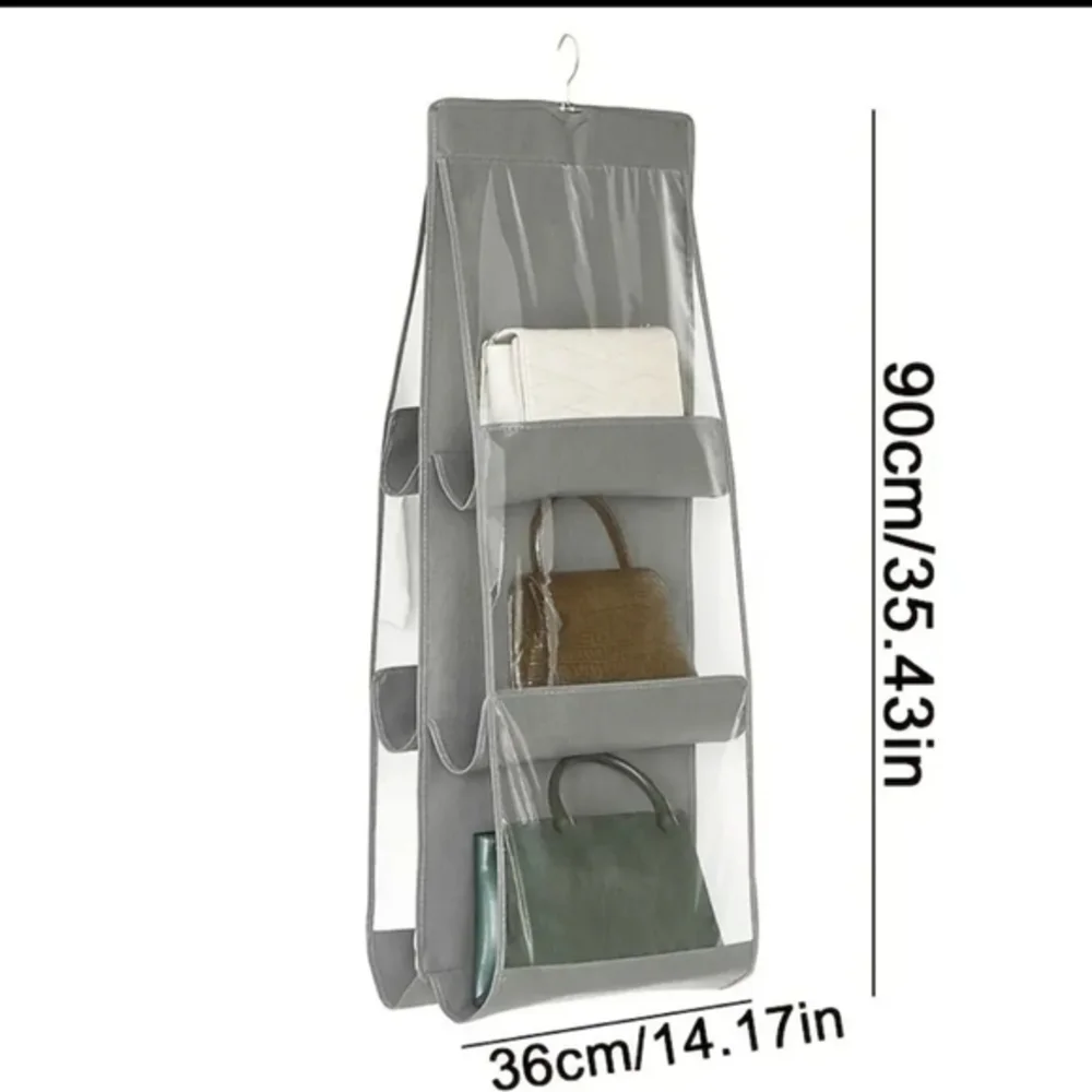 Hanging Purse Hand Bag Organizer Storage, Gray‎ Transparent Holds 6 Hang Bags